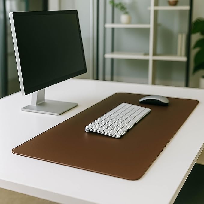 DACASSO Leatherette Keyboard/Mouse Desk Mat- Luxury Leatherette Desk Blotter for Writing - Executive Desk Surface Protector - (Brown, 30" x 12.5")