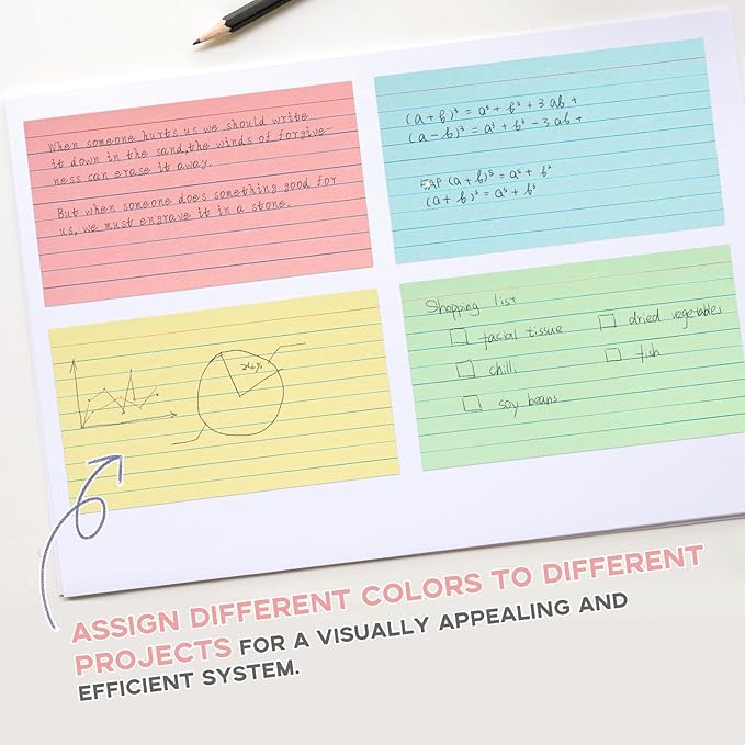 Colored Index Cards 4x6, Goefun Ruled Flashcards 100Pcs, 4 Color Notecards for Studying, Recipes, Memo Cards, Office Supply, DIY, Presentation