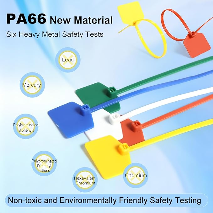 4 in Marker Nylon Cable Ties, Plastic Water Proof Tags, Self-Locking Written-on Cable Marker, Security Seals Label for Cabling, Wire Marking Label, Shipping Hanging Tags - Blue/ 100pcs