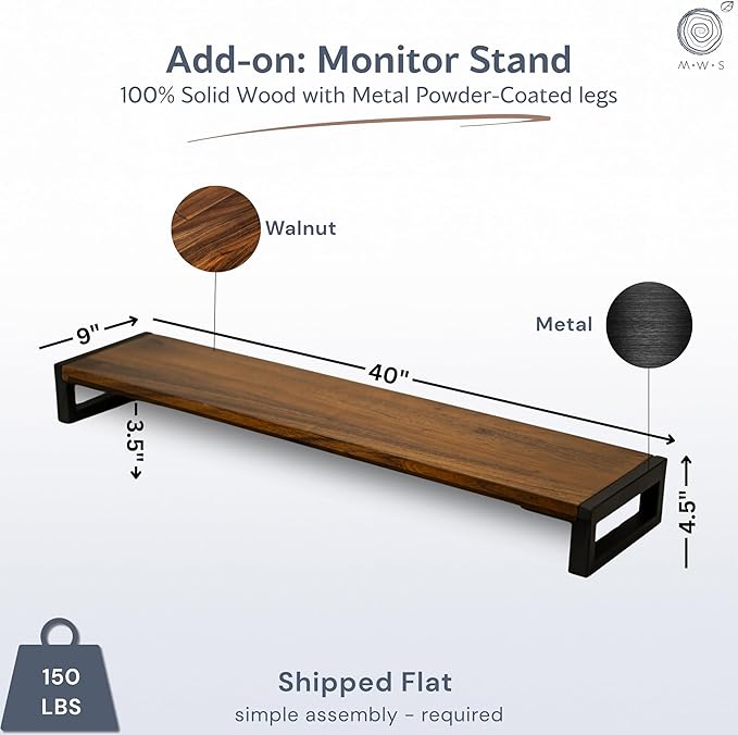 Standing Desk with Monitor Stand – Walnut Solid Wood Desk, Natural Live Edge, Adjustable Height Dual Motor, Sit Stand for Home Office (White, W60 x D27)