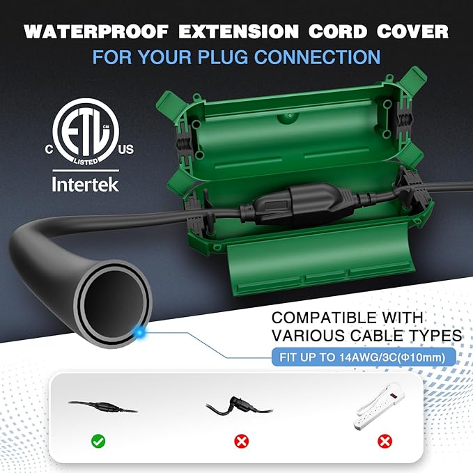 Flemoon [6 Pack] Outdoor Extension Cord Safety Cover with Waterproof Seal, Weatherproof Electrical Connection Box to Protect Outdoor Outlet, Plug, Socket, Christmas Holiday Decoration Light, Green