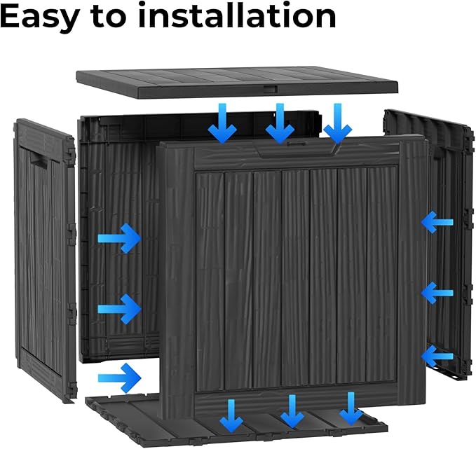 Decksplore 35 Gallon Outdoor Storage Box Waterproof Lockable Resin Deck Box Large, Patio Storage Bin for Pool Accessories Cushion Furniture, Garden Tools, UV-Resistant Outside Delivery Black