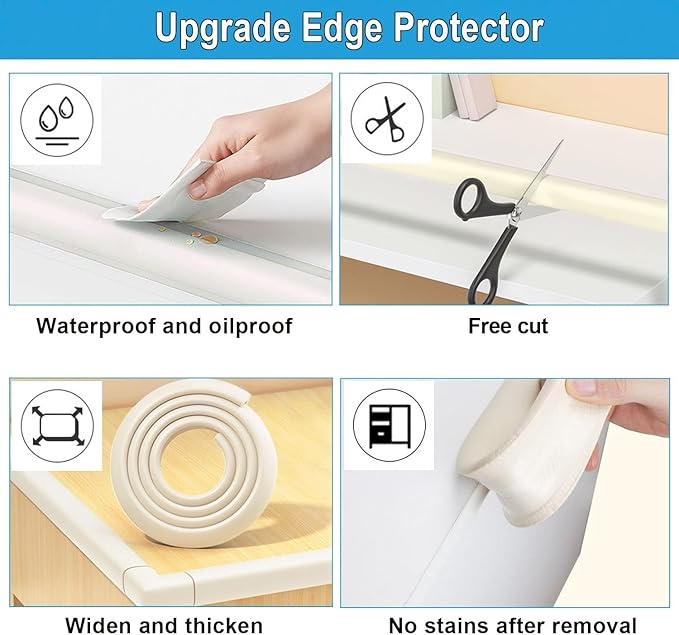 Baby Proof Corners and Edges Protector 18ft (Large 15ft Edge+8 Corner Guard), Fireplace Baby Proofing Bumper, Heavy-Duty Soft NBR Foam Edge Corner Protector for Furniture Table, Childsafe/Pre-Taped