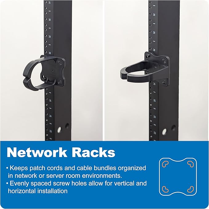 ICC 3” Plastic Cable Management Ring, Vertical/Horizontal, Rack or Wall Mount, Pack of 1 – Cable Organizer for Network Racks and Structured Cabling