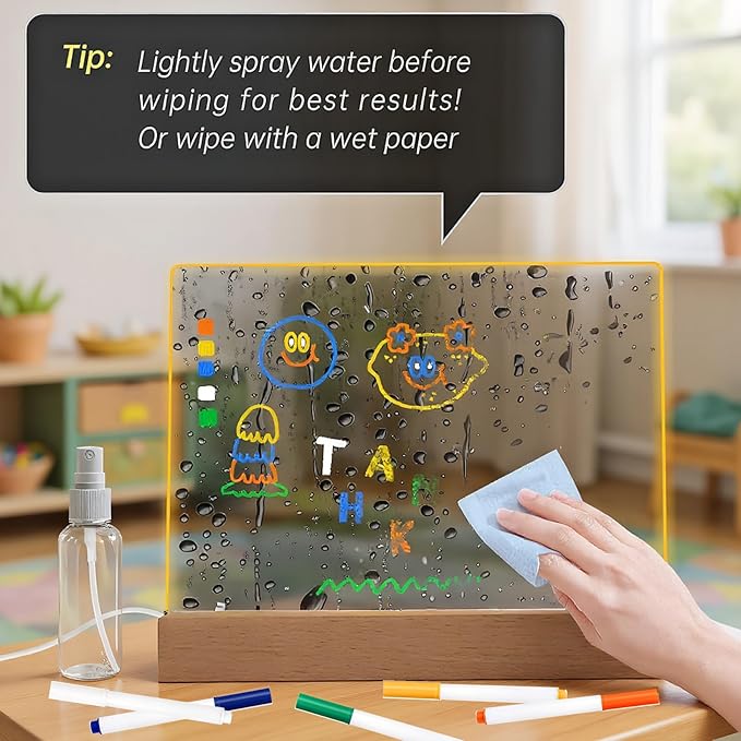 FRELWIM 13 x 9 Inch LED Drawing Writing Lumi Board with Colors, Clear Acrylic Light Up Desk Table Dry Erase Message Memo Note Board with Stand (Colorful, Large)