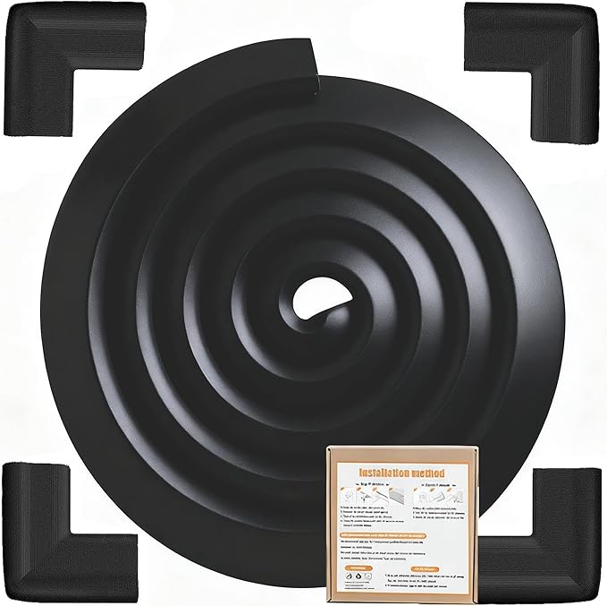 Baby Proof Corners and Edges Protector 10ft Edge+4 Corner Guard, Fireplace Baby Proofing Bumper, Heavy-Duty Soft NBR Foam Edge Corner Protector for Furniture Table, Childsafe/Pre-Taped Black