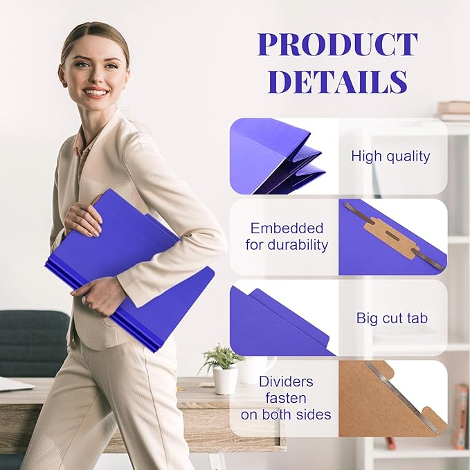 Skyygemm 36 Pcs Classification Folders Letter Size, 1 Divider Pressboard File Folder with Fasteners, Expanding File Organizer Bulk for School Teachers, Office Employee, Coworker, Staff (Purple)