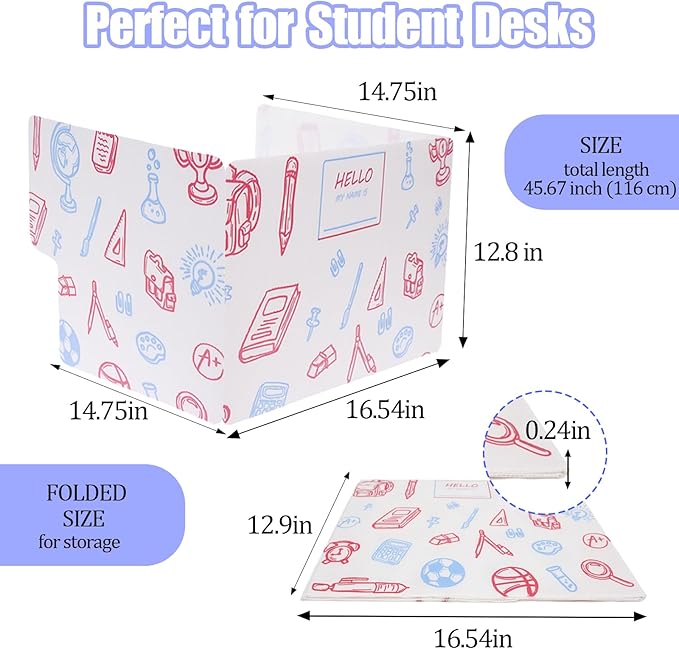 Succwoah 25-Pack Desk Dividers for Students with Privacy Shields, Ergonomic Arms Cutouts & Erasable Name Frames - Waterproof & Easy-to-Clean Test Dividers for Classroom, Exams, Office (White)