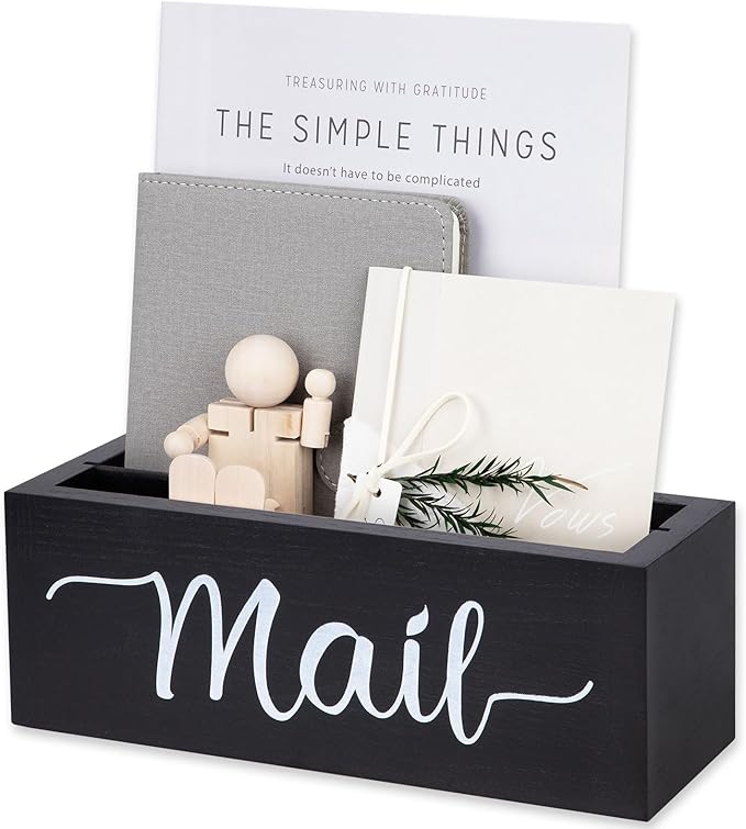Lucundm Desk Mail Organizer, Mail Organizer Countertop, Wood Desk Mail Storage Box, Envelop Holder for Home Office (Black-2 slot)
