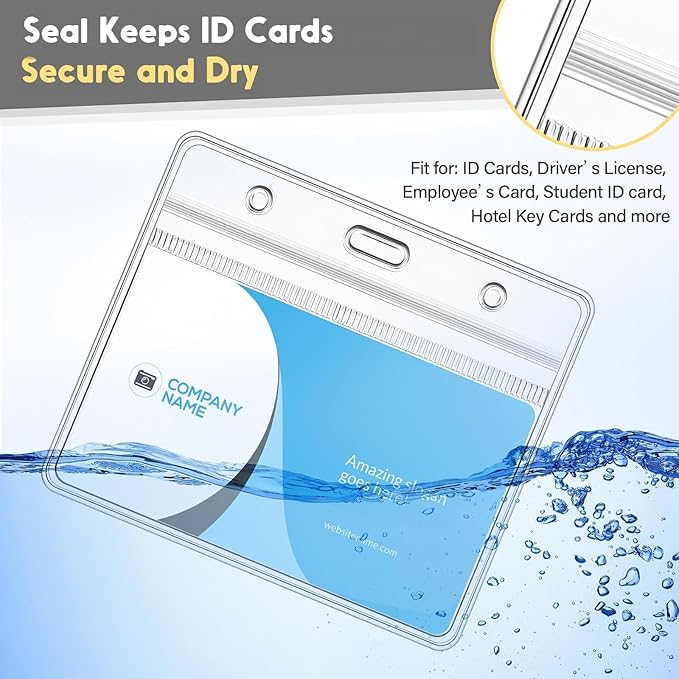 Marspark 500 Pieces Clear Plastic Horizontal Name Badge ID Card Holders with Waterproof Type Resealable Zip, 3.54 x 2.36 in, Transparent PVC Sleeve for Office Back to School Supplies