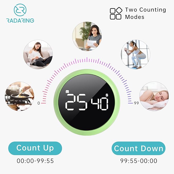 Emerald Quick Que Kitchen Timers, Visual timers Large LED Display Magnetic Countdown Countup Timer for Classroom Cooking Fitness Baking Studying Teaching, Easy for Kids and Seniors (Emerald)