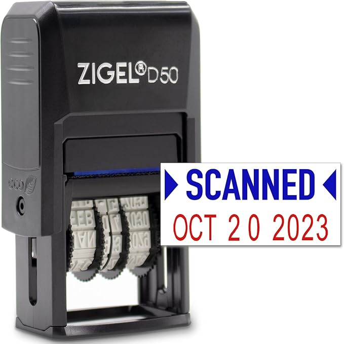 ZIGEL D50 Date Stamp with Scanned - Self Inking Date Stamp - Blue/Red