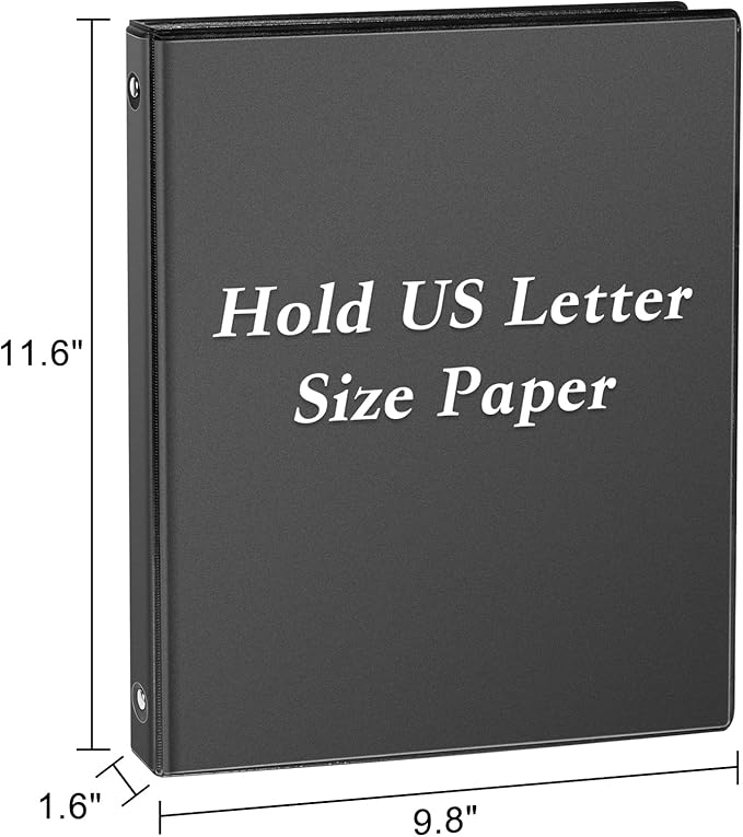 CIXILDTS 1-inch Round Ring Binder, Standard 3 Ring Binder Fit Letter Size Paper, Presentation View Binders, Black,12-Pack
