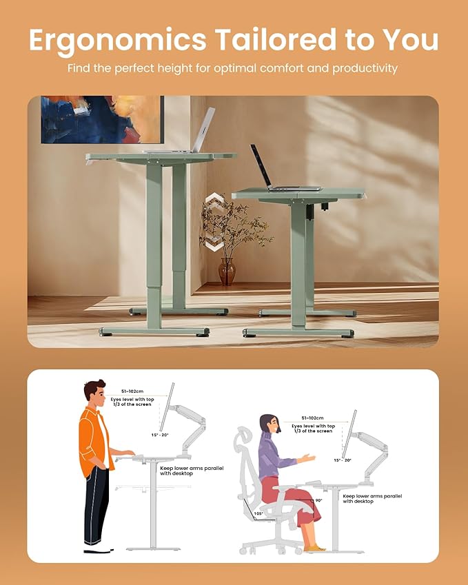 ErGear Height Adjustable Electric Standing Desk, 31.5 x 18.9 Inches Sit Stand up Desk, Memory Computer Home Office Desk with Two-Piece Desktop (Green & Green Frame)