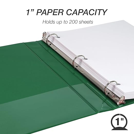 Samsill 1 Inch 3 Ring Binder, Made in USA, Economy Round Ring, Clear View Cover, 200 Sheet Capacity - for School, Home, Office - Forest Green
