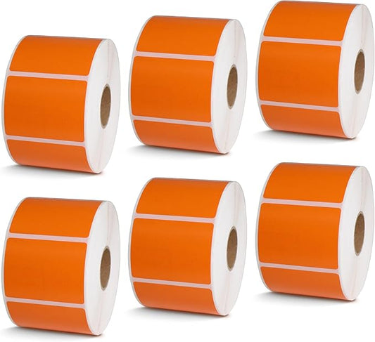 BETCKEY - 2" x 1.5" UPC Barcode & Address Labels Compatible with Zebra & Rollo Label Printer,Premium Adhesive & Perforated[Orange, 6 Rolls, 6000 Labels]