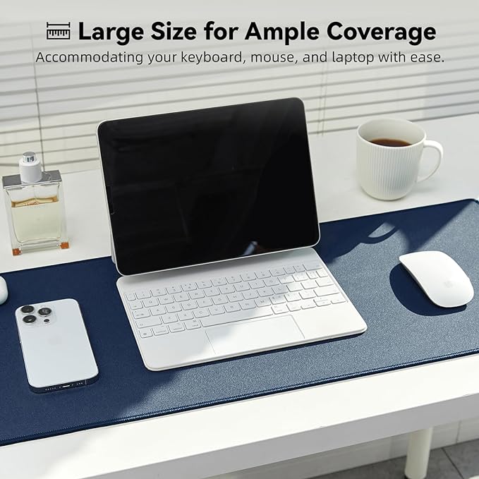 Reniteco Waterproof Large Gaming Mouse Pad with Durable Stitched Edges, Non-Slip Rubber Base, Grainy Jacquard Mouse Mat Desk Pad for Home Office Gaming, 31.5''x11.8''x0.12'', Matte Navy Blue