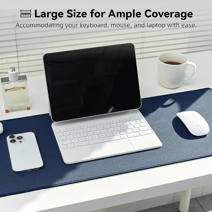 Reniteco Waterproof Large Gaming Mouse Pad with Durable Stitched Edges, Non-Slip Rubber Base, Grainy Jacquard Mouse Mat Desk Pad for Home Office Gaming, 27.6"x11.8"x0.12", Matte Navy Blue