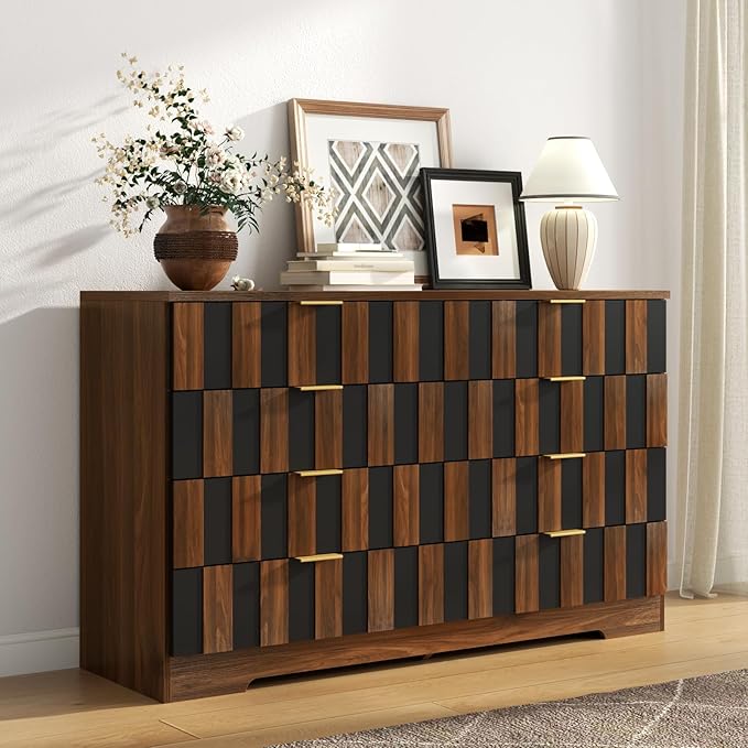 8 Drawer Dresser for Bedroom, Modern Double Dresser, 48" Wide Chest of Drawers with Anti-Tipping & Metal Handles, Mid Century Wooden Storage TV Stand, Closet Dresser for Living Room, Entryway, Walnut