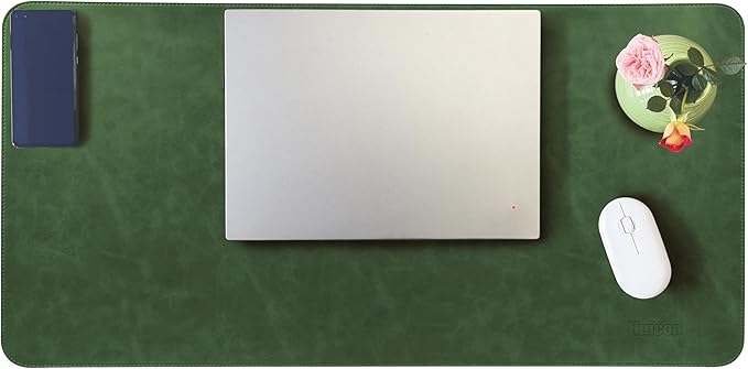 Huicon Faux Leather Desk Mat, 31.5"x15.7" Non-Slip PU Leather Desk Pad, 2mm Thick Desk Blotter with Stiched line, Retro Large Mouse Pad, Laptop Pad for Office & Home Use (Retro Green)