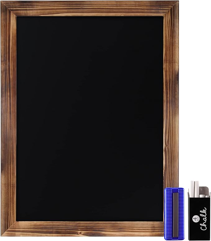 HBCY Creations 11" X 17" Torched Brown Solid Wood Frame Wall Chalkboard, Magnetic Surface, Home Décor, Restaurant & Café Menus, Blackboard, Includes Chalk, Eraser & Hanging Hardware