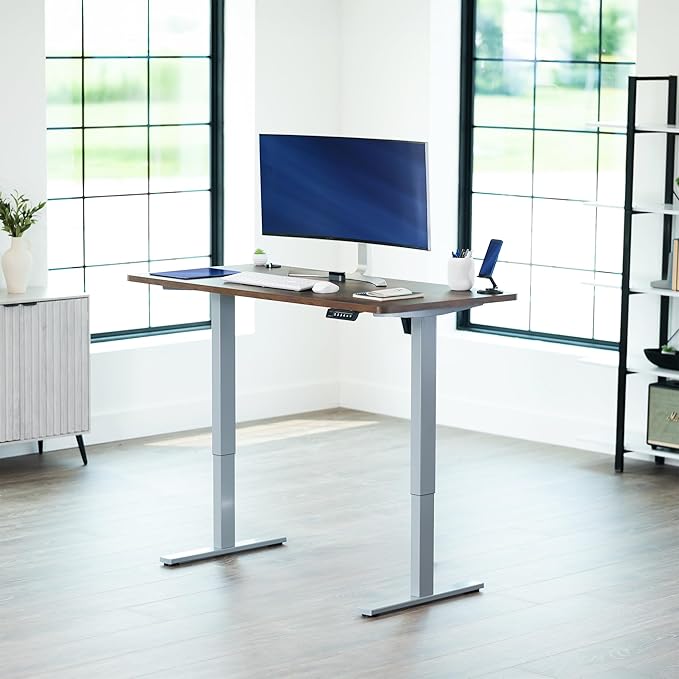 VIVO Electric 55 x 28 in Standing Desk, Memory Height Adjustment, 1B Series, Holds 220 lbs, One-Piece Rustic Vintage Brown Top, Gray Frame, DESK-KIT-1G55N