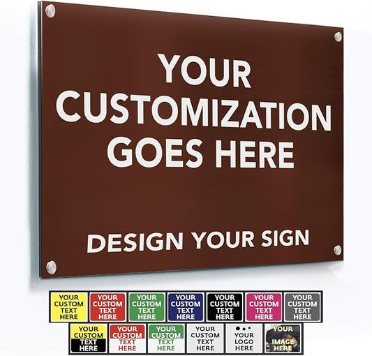 Custom Metal & Aluminum Business Signs - Personalized, Waterproof, 7x7 In (White Aluminum with Brown Background)