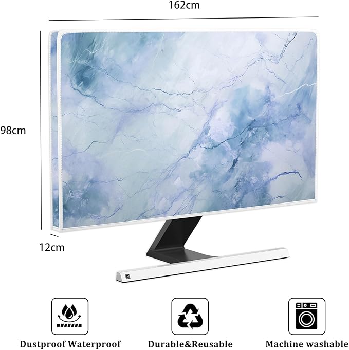 Baocicco Fashion Haze Blue Marble Screen TV Cover Cover 70 Inch Waterproof Full Body Covers for TV Display Screen Weatherproof Television Sleeve Compatible with Television LED LCD OLED TV