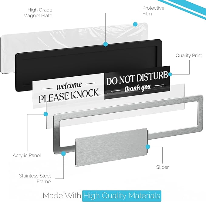Stainless Steel Do Not Disturb Sign, Premium Please Knock Welcome Signs, Do Not Disturb Door Hanger Sign Alternative, In a Meeting Signs for Office Door, wfh Office Essentials Supplies Decor, 7x1.5