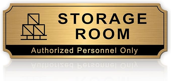Storage Room Sign for Business Door, Self-Adhesive Durable Modern Brushed Gold Storage Sign, UV and Weather Resistant Authorized Personnel Only Sticker for Home, Business, Restaurants, Private Area