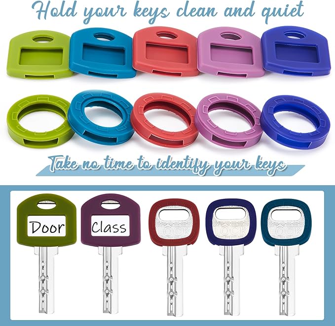 Blulu 80 Pcs Key Labels Key Color Covers Caps Tags Covers Set Plastic Keys Identifier Rings Toppers for Tags Organization House, 2 Styles(Vintage Color)