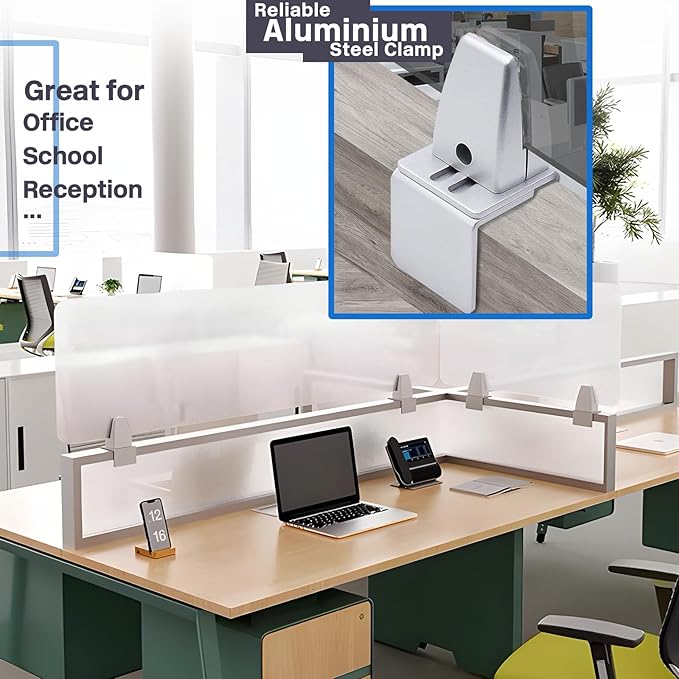 4 Packs Sneeze Guard Support, Aluminum Vertical Partition Board Clamp, Acrylic Desk Divider Support Clamp, Desk Shield Privacy Panel Clamps for Clear Shield for Countertop Reception