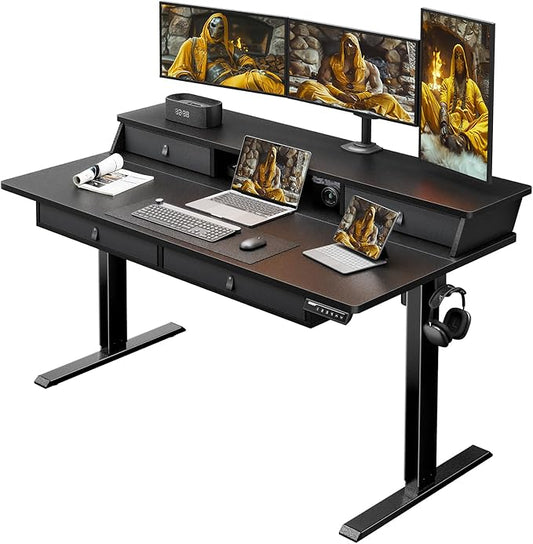 ErGear Electric Standing Desk with 4 Drawers, Height Adjustable Desk with Storage, C-Clamp Mount Compatible, Computer Home Office Table with Cable Management Tray