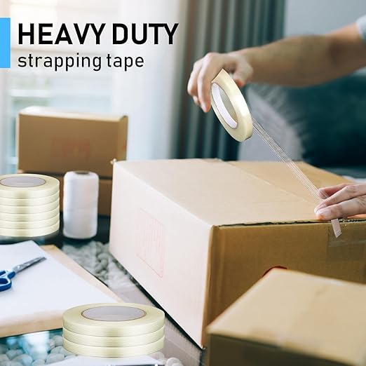 Treela 30 Rolls 1/2 Inch x 60 Yards Filament Strapping Tape 5.5 Mil Transparent Reinforced Fiberglass Heavy Duty Packing Shipping Tape for Sealing Binding Fixing