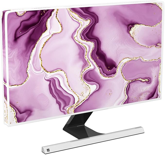 Baocicco Violet Gold Marble Waterproof Computer Monitor Dust Cover 22, 23, 24, 25 Inch for Home Office Creative Computer Dust Proof Monitor Covers for Computer Screen Anti-Static Dustproof Protective