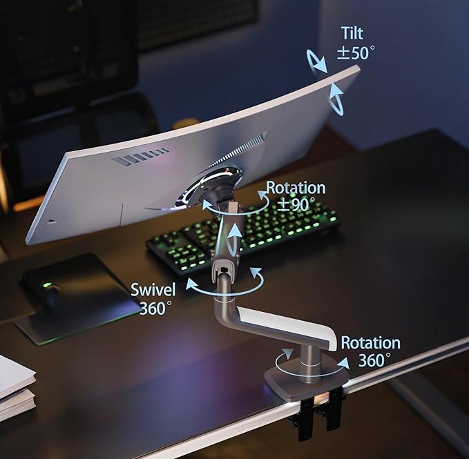 NB Ergonomic Gaming Monitor-Arm for Flat/Ultrawide/Curved Monitors 27'' to 50 inch, Heavy Duty Mount Load up to 18 kg, VESA 75/100 mm Monitor-Mount A5