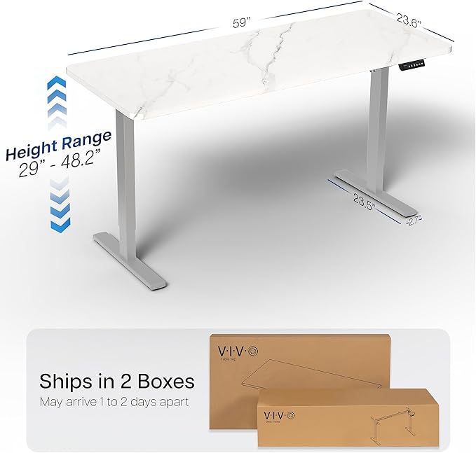 VIVO Electric Dry Erase 60 x 24 in Standing Desk, Memory Height Adjustment, 1B Series, Holds 220 lbs, White Marble Pattern Top, Gray Frame, DESK-KIT-1G6WM