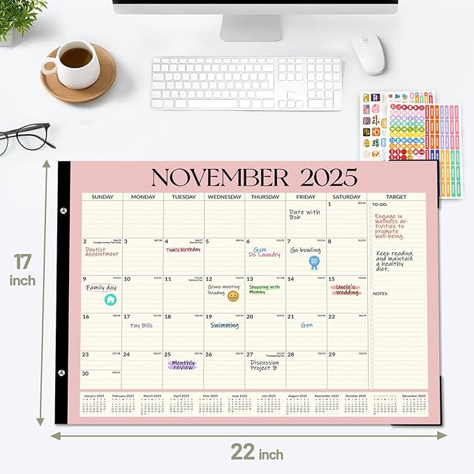 Forvencer 22" x 17" Large Desk Calendar 2026, 20 Months Calendar Runs from November 2025 to June 2027, 2026 Desk Calendar Monthly Planner with Plastic Cover for Home School Office, Pink