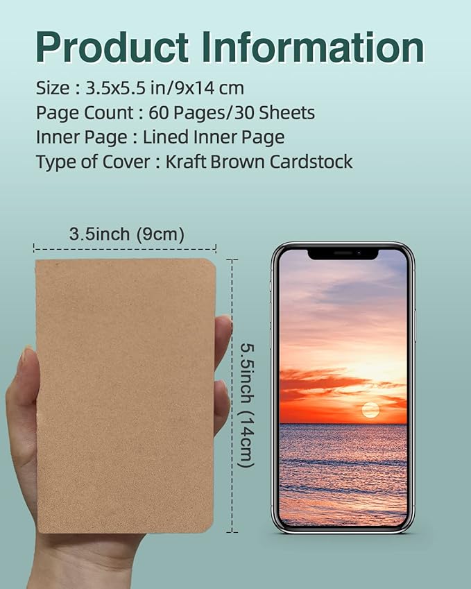 Lzerking Mini Notebooks Bulk 36 Pack Small Pocket Journal Notepads-Kraft Brown Cover 3.5 x 5.5 Inches, 30 Sheets/60 Pages, Little Notebook Pocket Size for Kids Students Teens