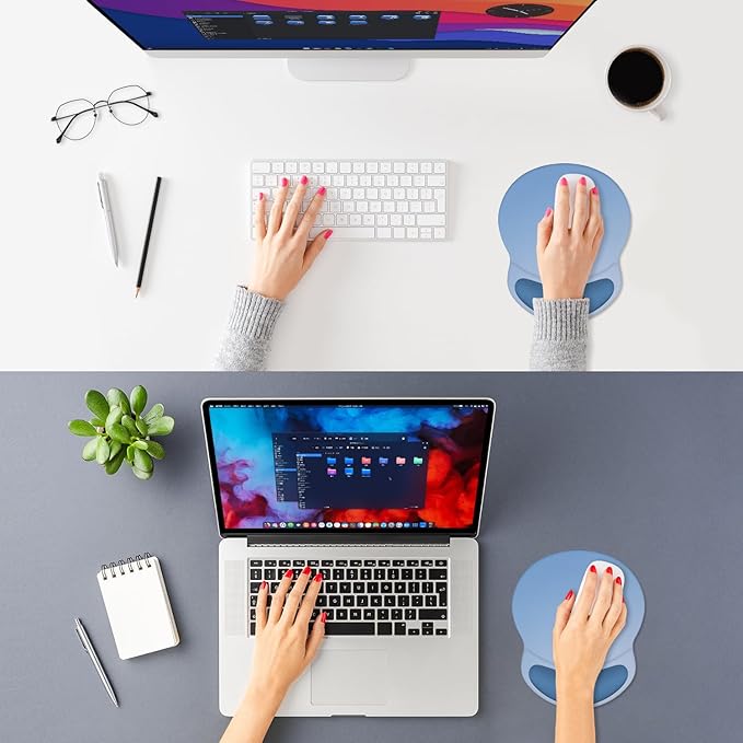 ITNRSIIET Ergonomic Mouse Pad with Comfort Gel Wrist Rest, Non-Slip PU Base, Smooth Textured Surface, Reduces Hand Fatigue & Wrist Pain, 8.7 x 7.2 Inch for Office Gaming Home, Gradient Blue Ombre