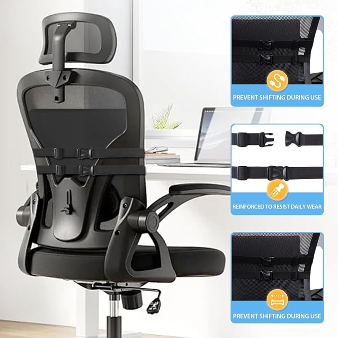 SweetSlubr Large Lumbar Support Pillow for Office Chair, Car Seats and Home Desks, Ergonomic Back Support with Double Adjustable Straps, Machine Washable Cover, Black
