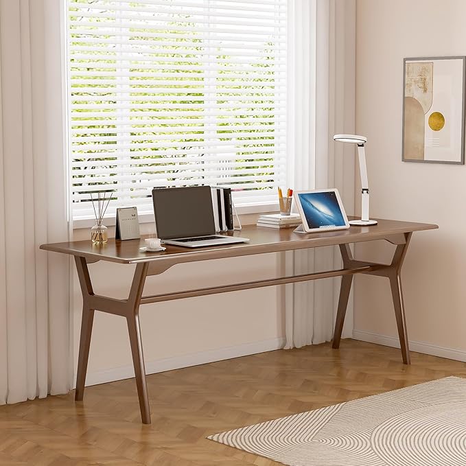 OSCHF Solid Wood Study Desk - 71" Double Long Computer Table for Home Office, 2-Person PC Workstation, Walnut