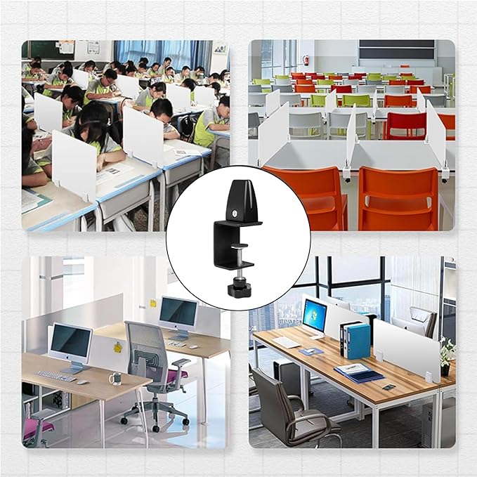 6-Pack Sneeze Guard Clamps for 1/8" to 1" Thick Panels, Adjustable Desk Partition Clips, Desk Privacy Panel Clips for Office and Home Use, Black