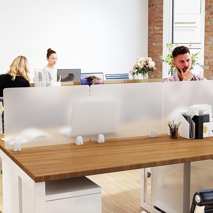tonchean 4PCS Desk Dividers Office Partitions, Privacy Desk Panel Protective, Frosted Acrylic Shield with Clamps for Offices Schools Call Centers - 23.6”L X15.8”W