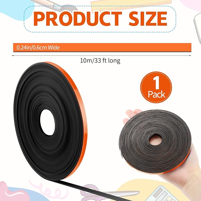 AmazingSpark Magnetic Tape Roll Thin Strips, 1/4 Inch x 33 Feet Magnetic Board Dividers Whiteboard Graphic Decorative Tape Marking Line for Classroom Office Art Accessories(Orange)