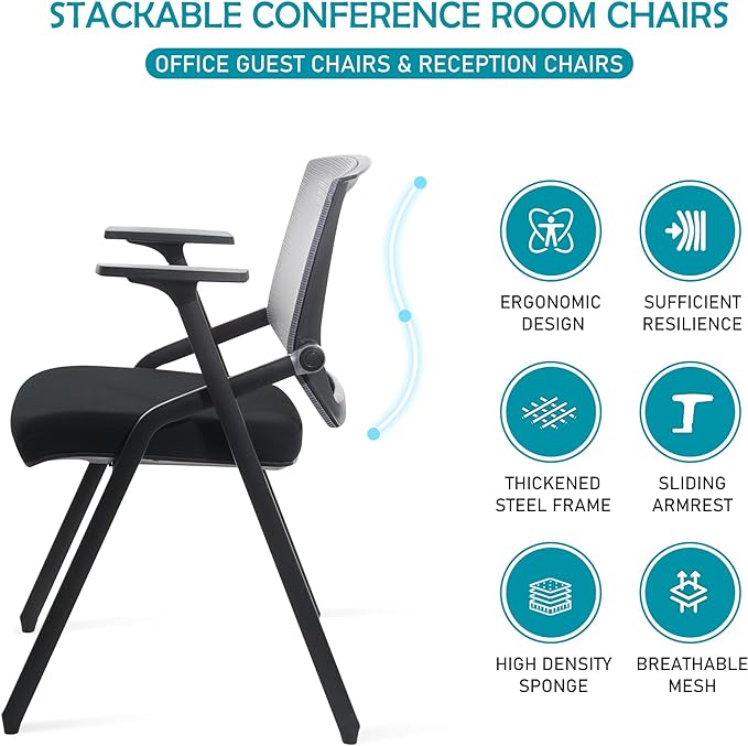 BLANEDUO Conference Room Chairs, Folding Office Desk Chair with Lumbar Support and Sliding Armrest, Stackable Office Guest Chairs & Reception Chairs(12 Pack)