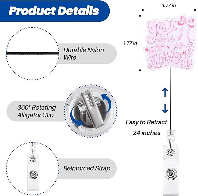 You are So Loved Cute Bow Nurse Badge Reel, Retractable ID Card Badge Holders, Work Badge Clip for Pediatric OBGYN ICU RN CNA LPN Social Workers Therapists Counselors Psychiatry Chaplains Oncology
