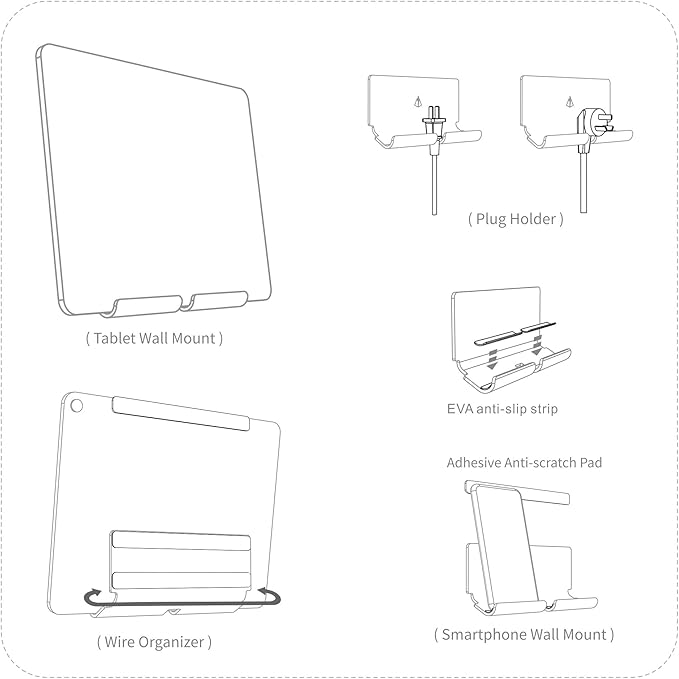 TXEsign Adhesive Wall Phone Tablet Holder Mount Stand for Tablet Smartphones eReader Wall Holder Mount Shelf (White)