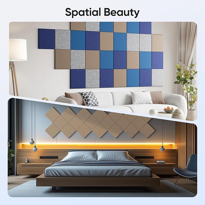 UNECHO 12 Pack 12" X 12" X 0.4" Acoustic Panels for Wall Sound Absorbing,Square Self-Adhesive Sound Panels, High Density Suitable for Multiple Scenarios(Dark Camel)