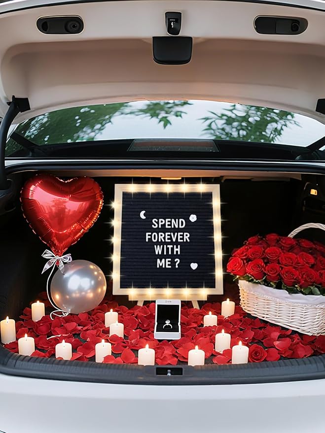 Changeable Felt Letter Board with LED Lights - 10×10" Message Custom Signs & Wood Stand & 450 Letters, Poster Board for Valentine's Day/Baby/Pregnancy Announcement/Classroom Wall Decor Gifts, Black